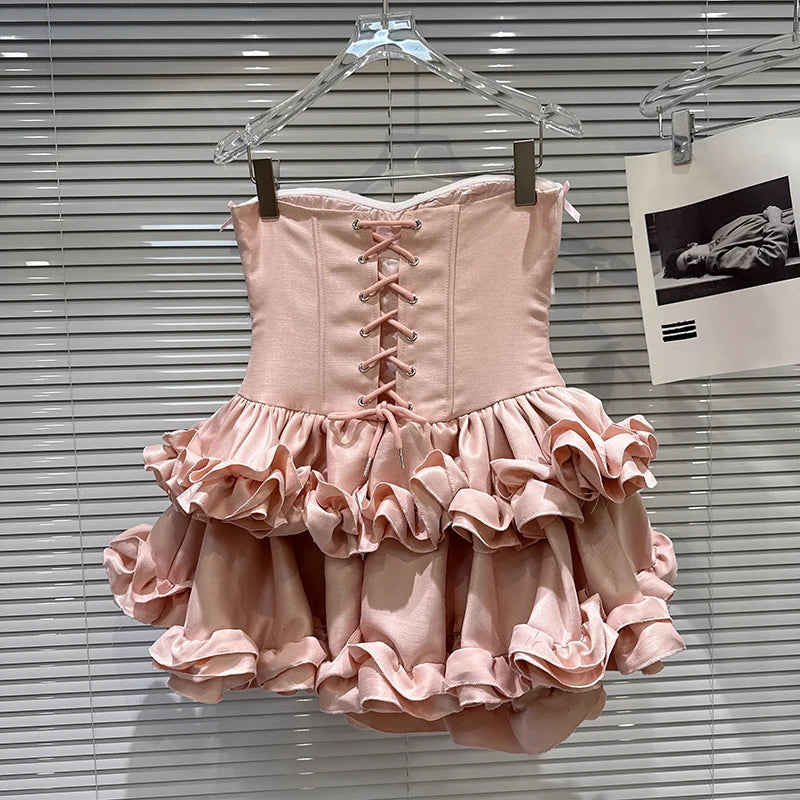 Winter New Sweet Three-Dimensional Bow Fishbone Waist Puff Strapless Dresses For Women Backless Dress Female 11A07498