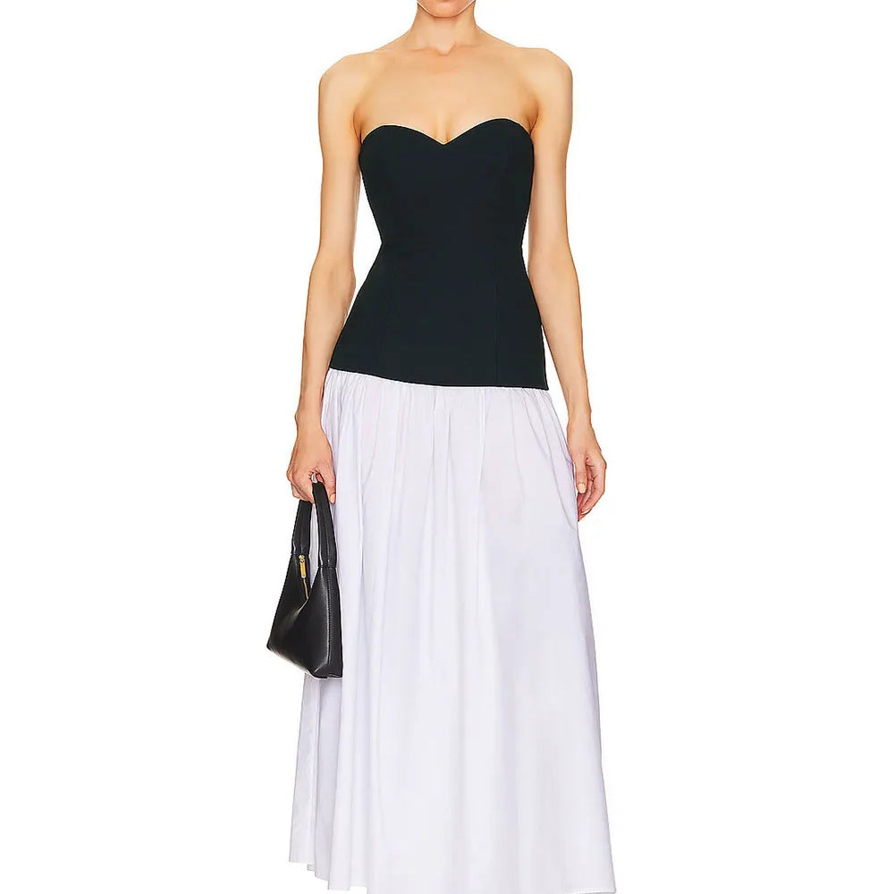 2024 Sexy Women'S Patchwork Long Dress Strapless Sleeveless A-Line Backless Pleated Dress Cocktail Evening Club Party Vestitos