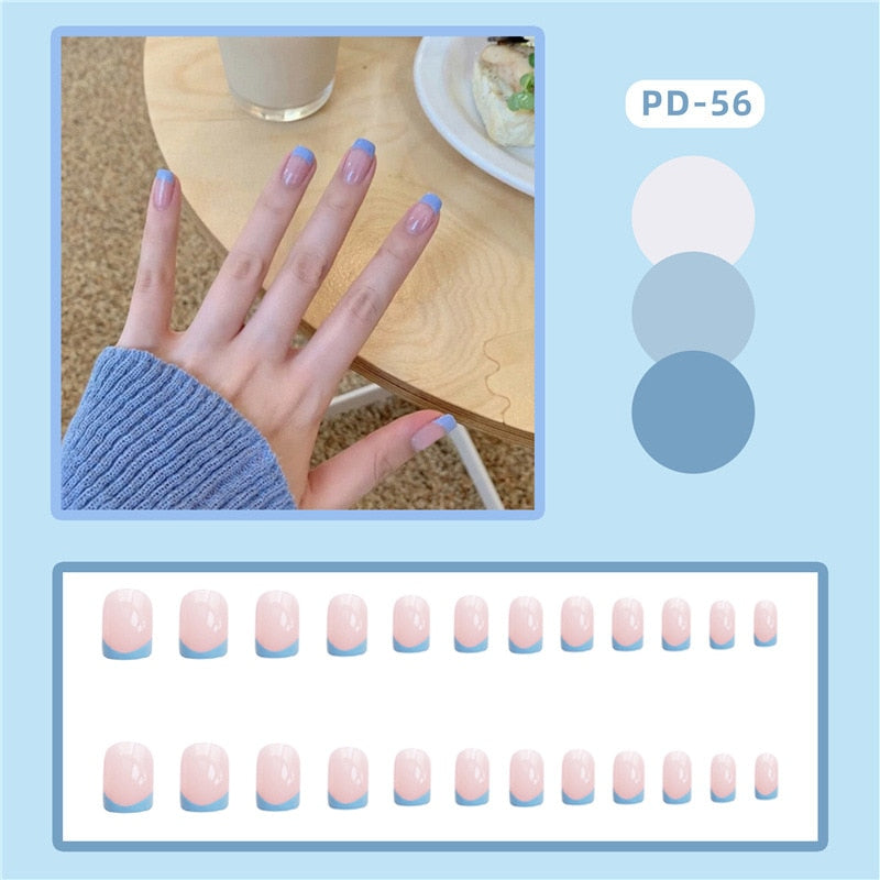 24pcs Lemon Short Wear Tips Nail False Patch Press on Nails Supplies for Professionals Artifical Fake Nails Faux Ongles Uñas PD-56-Fake Nails Art