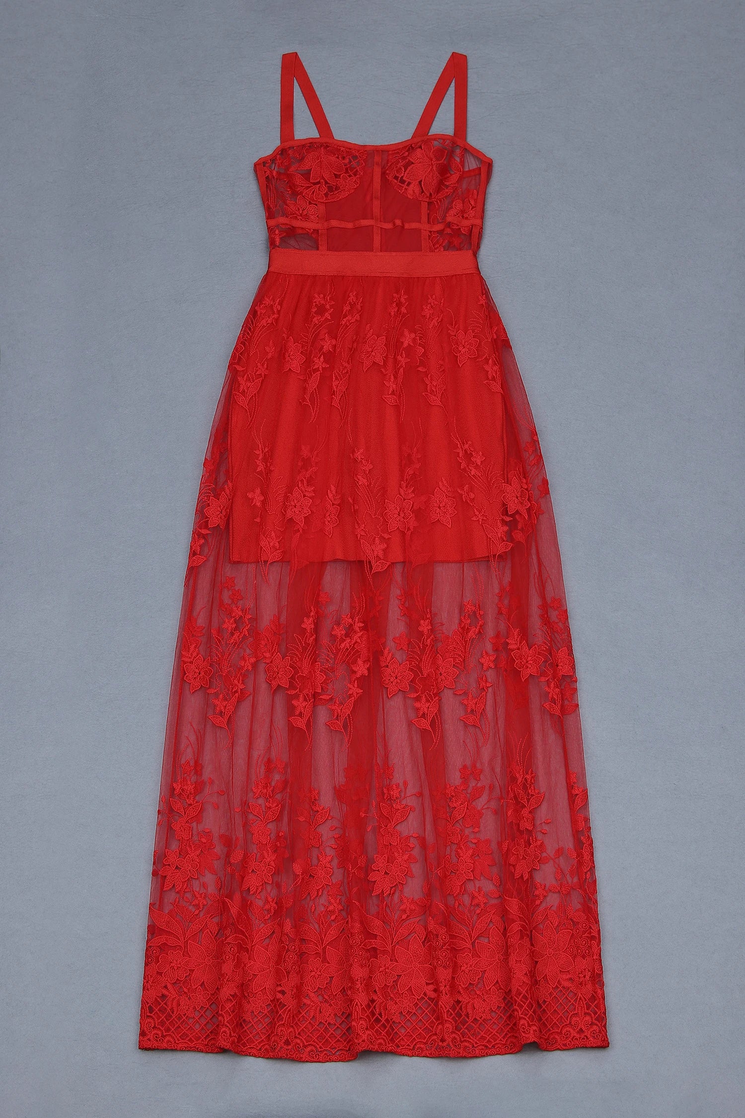 Red Slip Hollow Out Long Rayon Bandage Dress Evening Party Dress