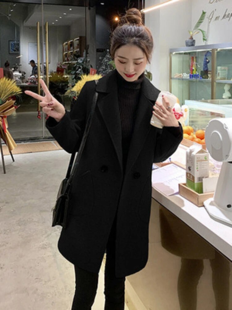Winter Jackets for Women 2024 Autumn Korean Fashion Loose Mid-length Trench Coat Vintage Thick Suit Women's Clothing Outerwears Black