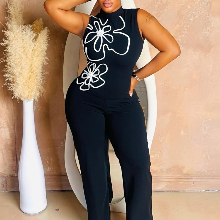 Fashion Women Sunflower Sleeveless Tank Jumpsuits 2025 Summer Street Birthday Sexy Party Outfits One Piece Suit Rompers