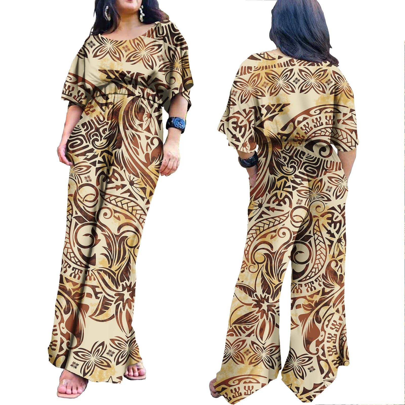 Plus Size Rompers for Women Hawaiian Zipper One Piece Jumpsuit Breathable Romper Polynesian Women Jumpsuit Playsuits