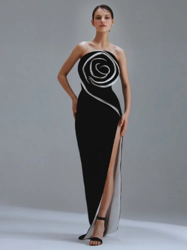 Black Color Women Sexy Off the Shoulder Big Florals Bodycon Badnage Long Dress Celebrate Birthday Party Homecoming Dress