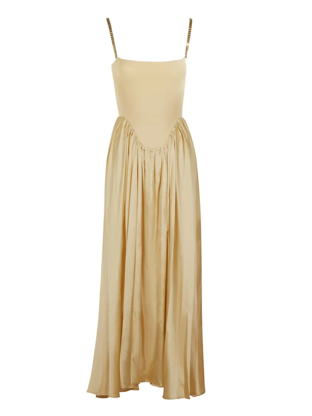 2025 Spring Women's Strap Chain Sleeveless Long Dress Fashionable Slimming Hundred Fold Elegant Dresses Evening Party Vestidos Yellow