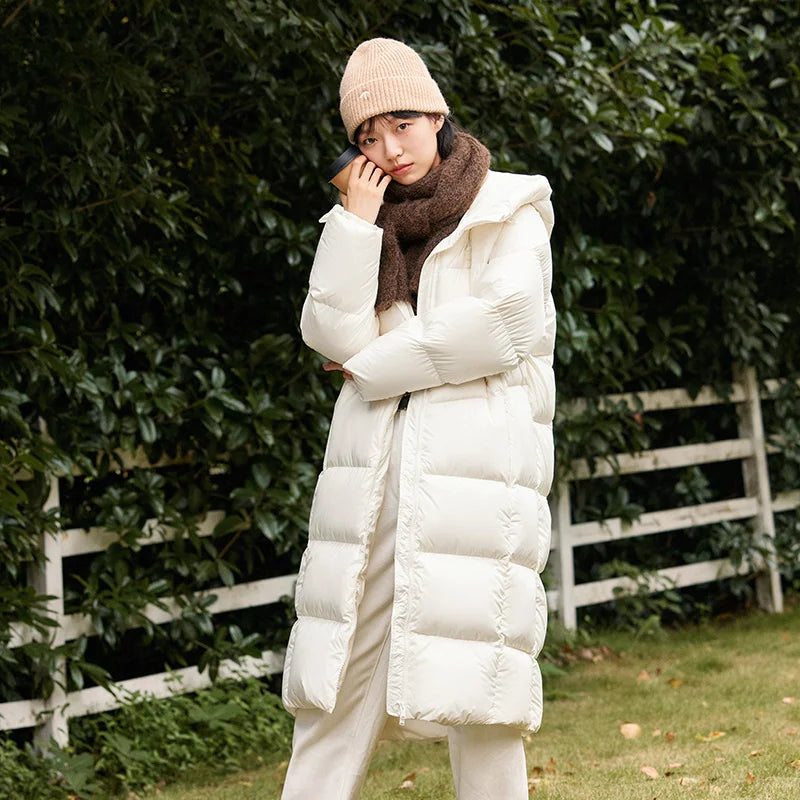 Semir Down Jacket Women Long Warm Winter New Loose Waterproof Hooded Jacket white