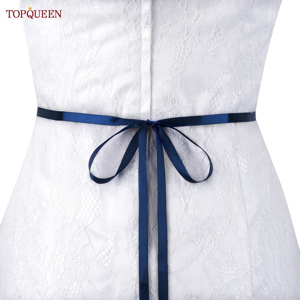 TOPQUEEN New Style Bridal Belt Silver Fancy Rhinestone Women Wedding Dress Accessories Satin Ribbon Belt S51 Navy Blue ribbon
