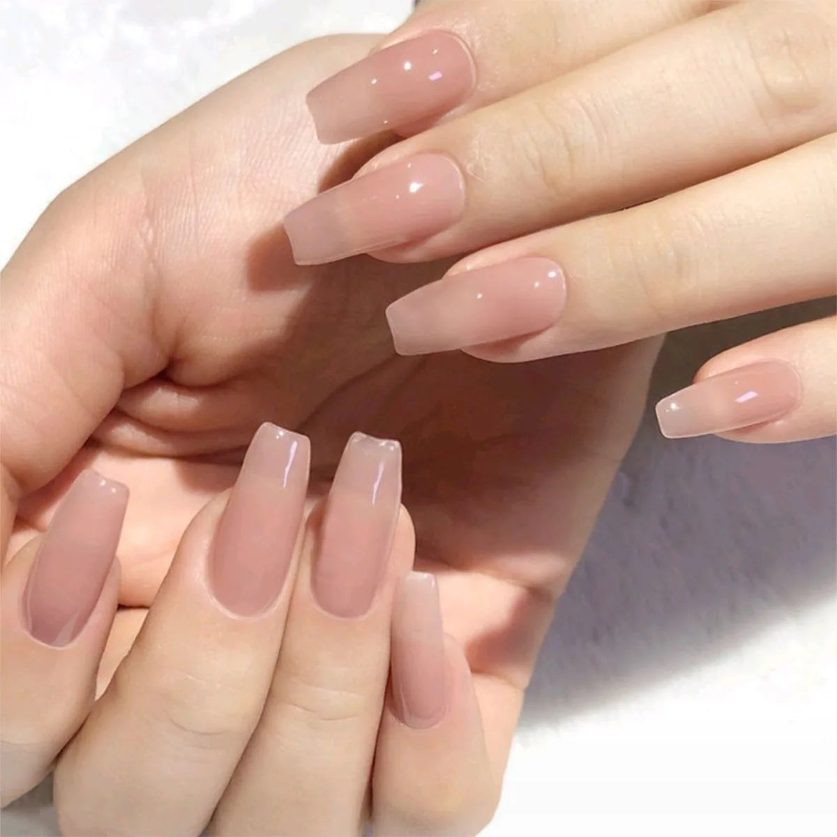24pcs/set nude fake nails long french almond coffin tips pink grey brown fall Winter decoration faux ongles press on false nail WM135