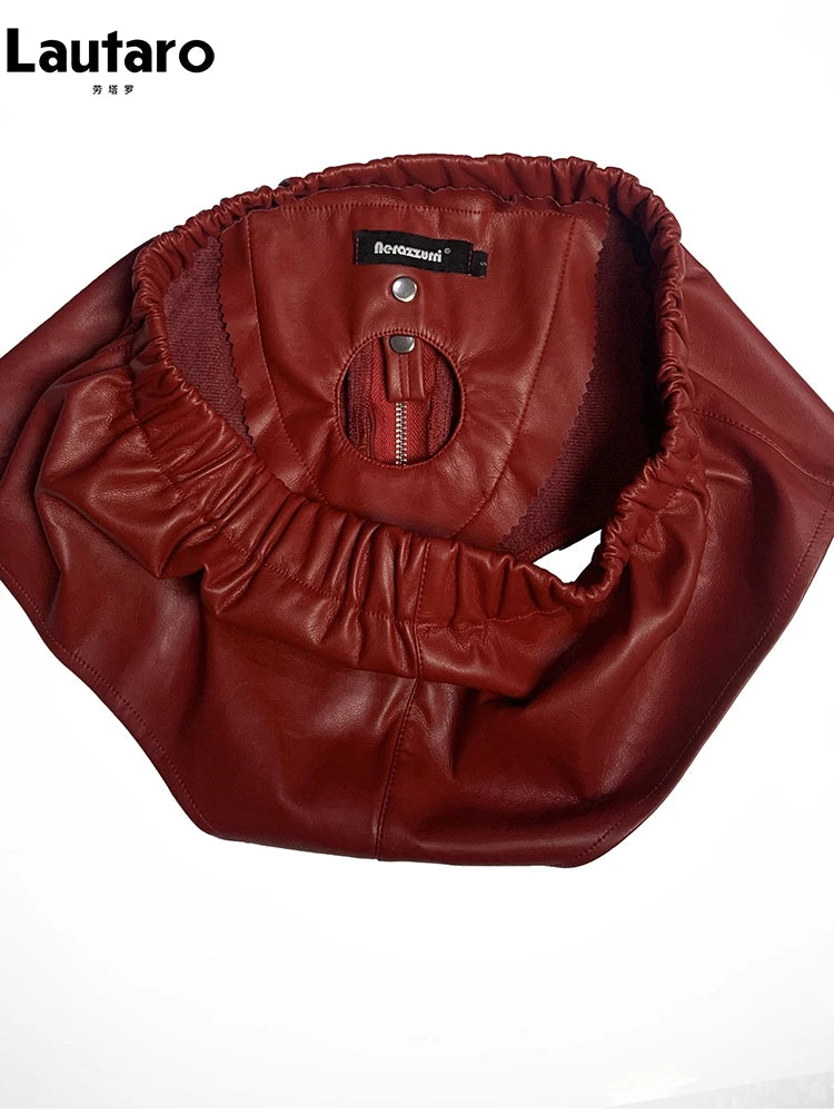 Lautaro Summer Soft Red Faux Leather Shorts for Men Elastic Waist Luxury Designer Emo Clothes Mens Underwear Sexy Thong 2025