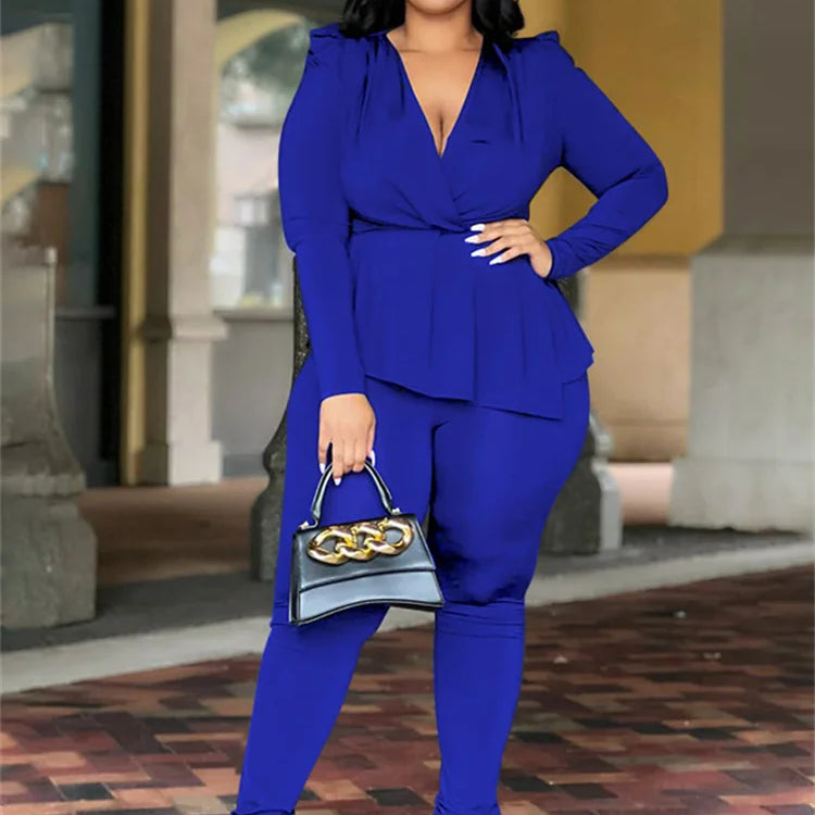 Wmstar Plus Size Two Piece Set Women Clothing Pants Sets Top Leggings Matching Office Lady Fall Clothes Wholesale Dropshipping