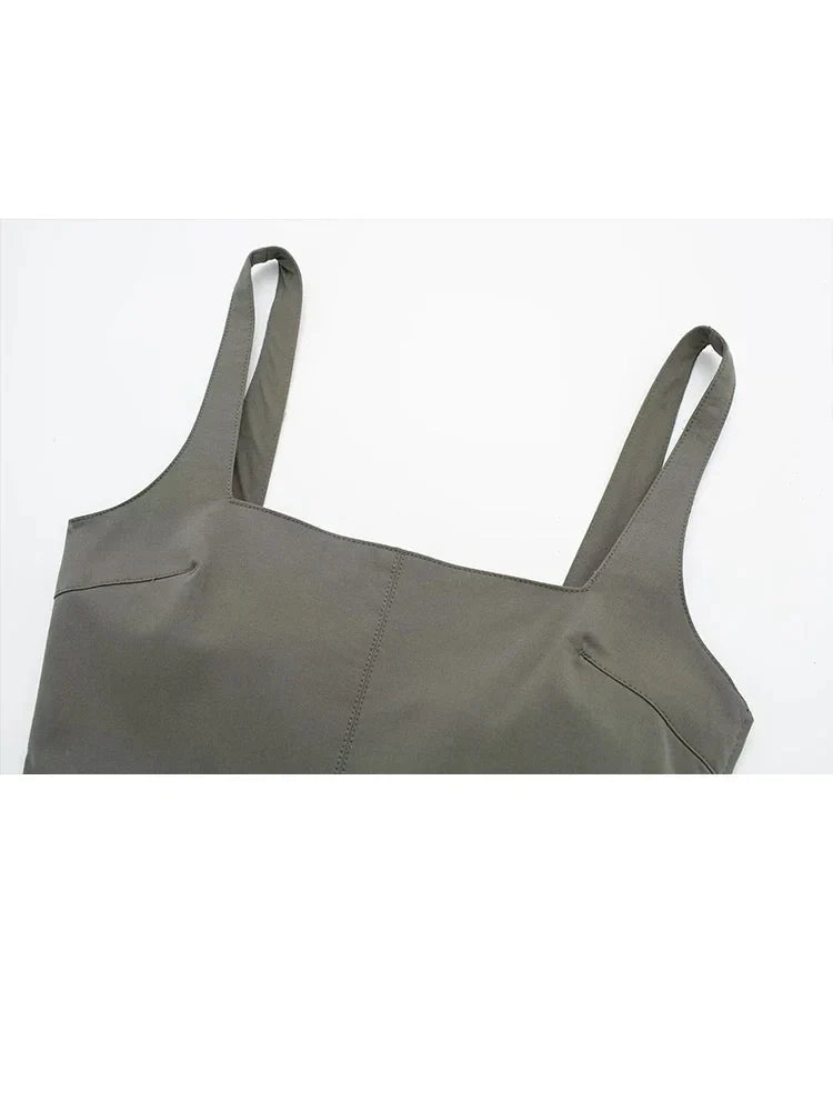 HH TRAF Summer Woman Fashion Asymmetrical Tank Tops Casual Square Neck Slim Fit Sexy Backless Tops Female Chic Pleated Top