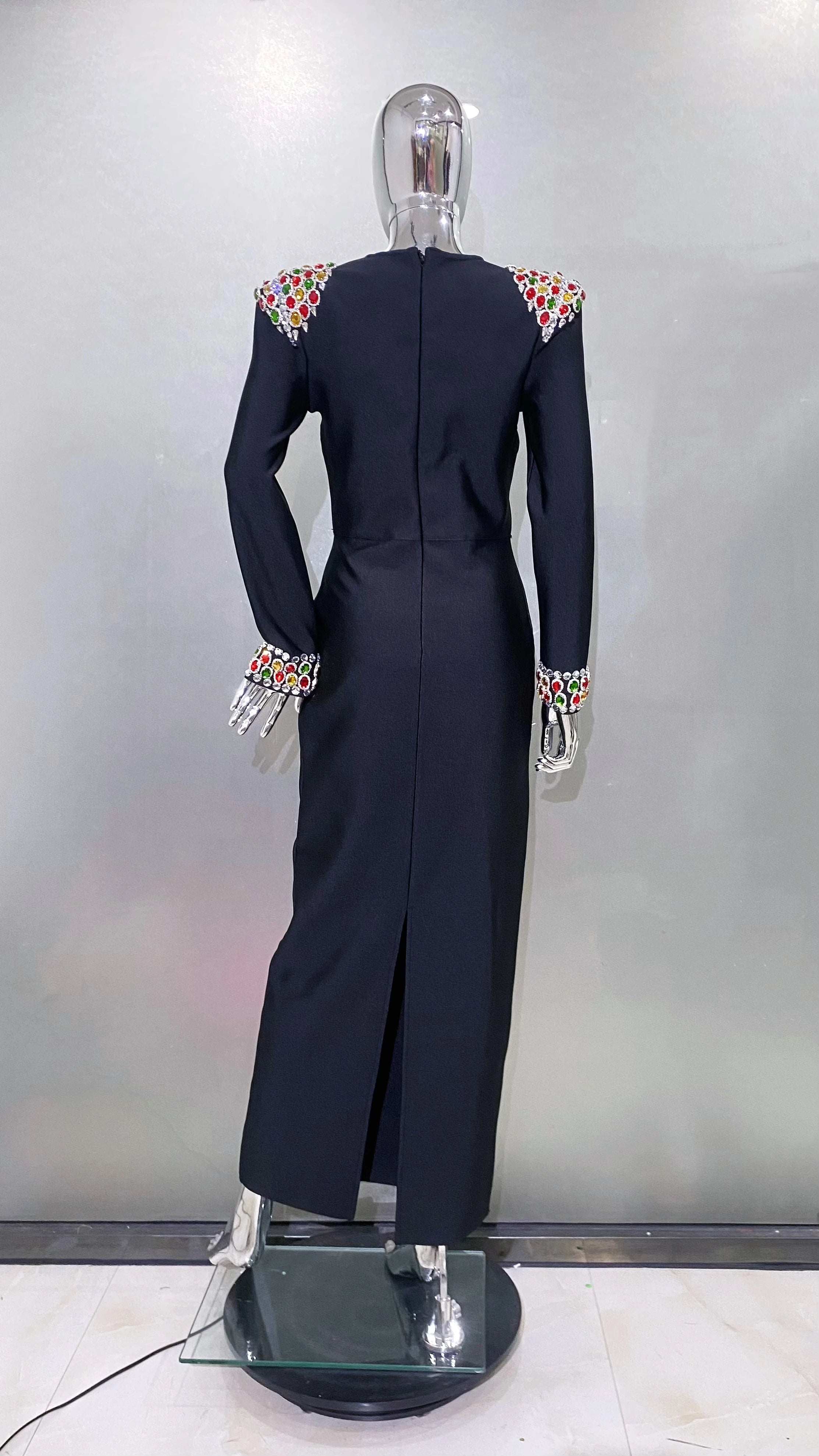 Luxury Colorful Diamonds Sexy Square Collar Black Bandage Dress Fashion Woman Evening dress Celebrity Cocktail Party Outfit