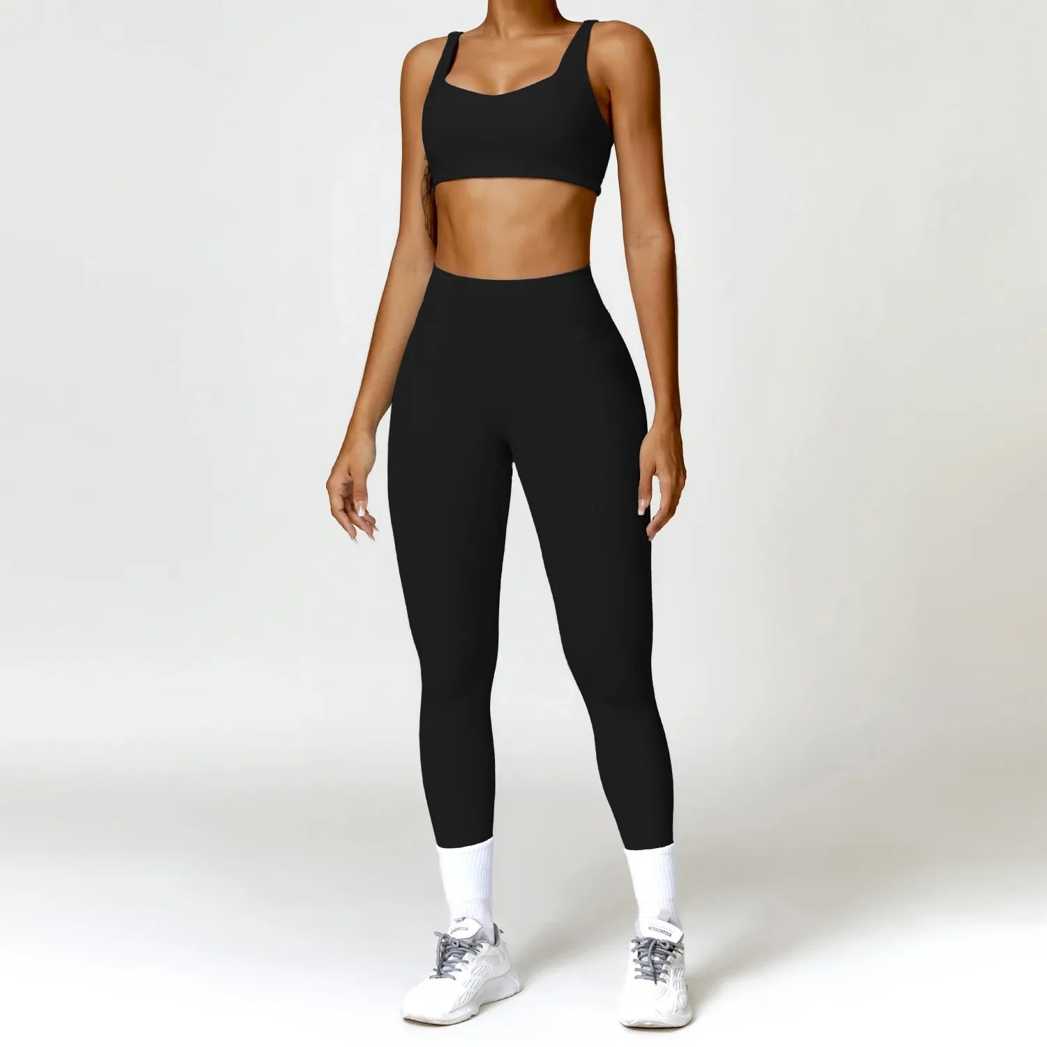 Women Tracksuit Yoga Set 2PCS Sportswear Workout Clothes Athletic Wear Gym Legging Fitness Bra Crop Top Long Sleeve Sports Suits Advanced Black Set-2