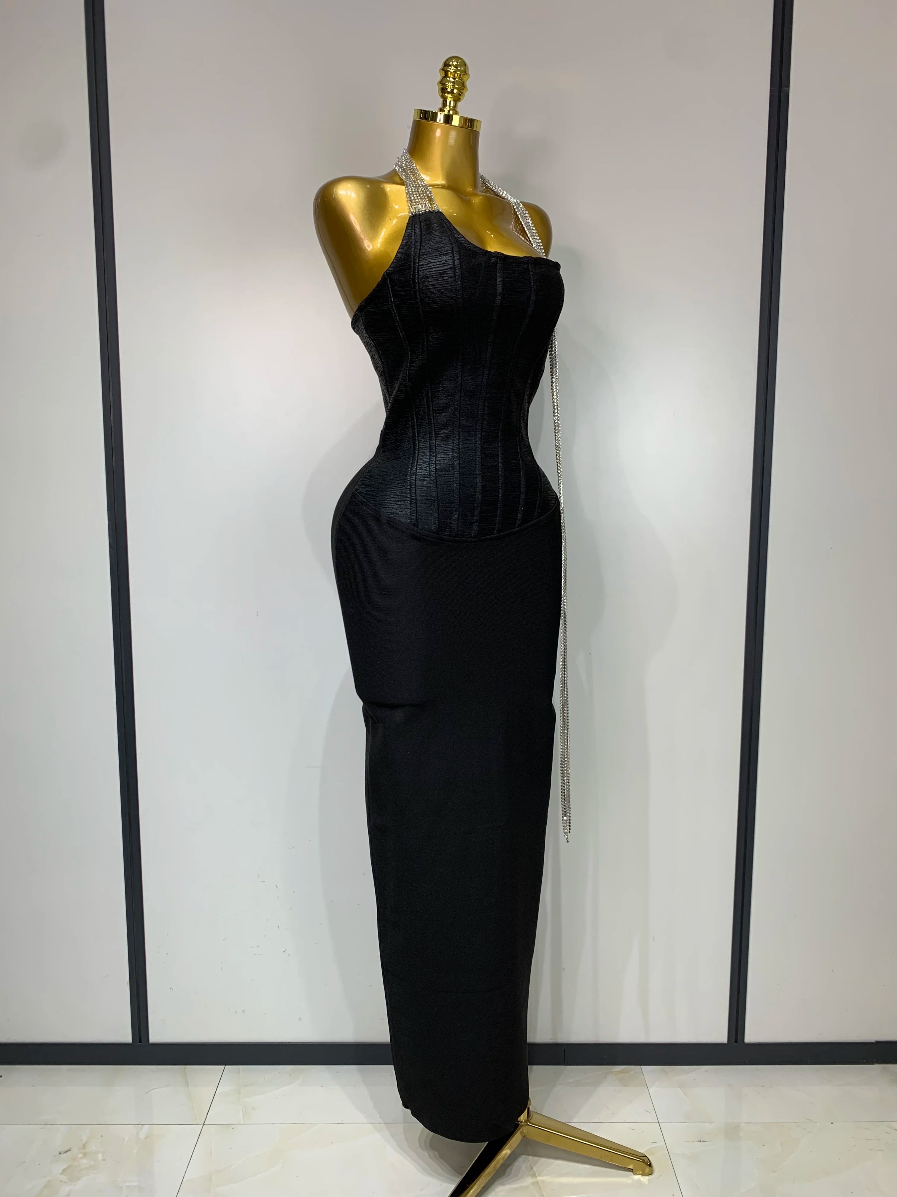 Women Sexy Strapless Backless Bandage Dresses Fashion Sleeveless Beading Cocktail Evening Party Luxury Birthday Prom Gown