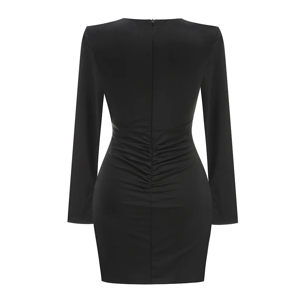Black Color Women Long Sleeve Sexy Keyholes Bodycon Mini Dress New Spring Fashion Elegant Evening Party Cocktail Outfit