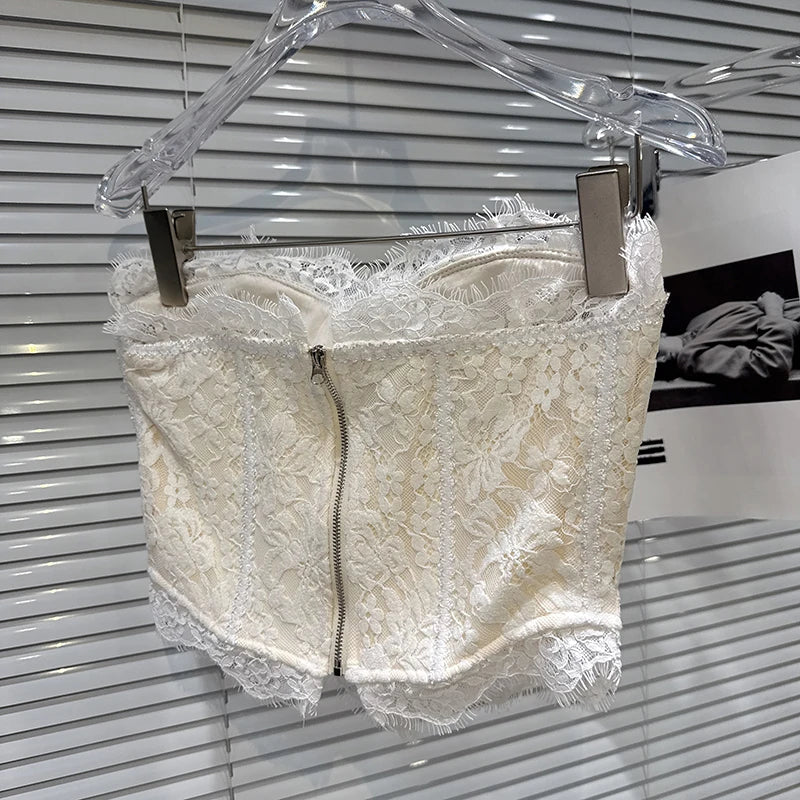 DEAT 2026 Spring New Fashion Sweet Bow Lace Edge Fishbone Chest Pad Strapless Vest For Women Backless Tank Tops Female 11A07820