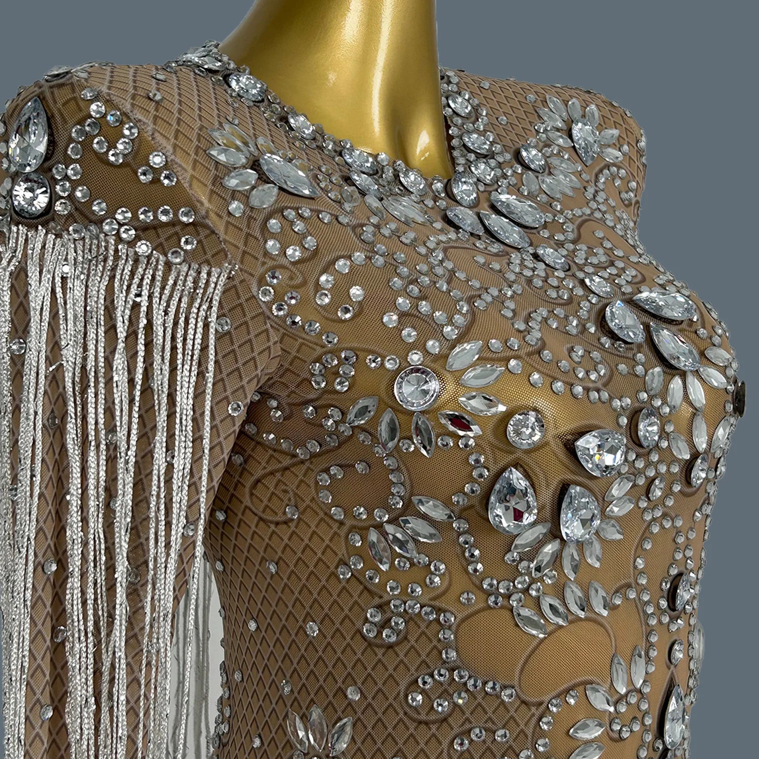 Women Luxury Rhinestone Tassel Dress Elastic Singer Club Stage Performance Costume Evening Party Celebrate Dress Vestido Hualan