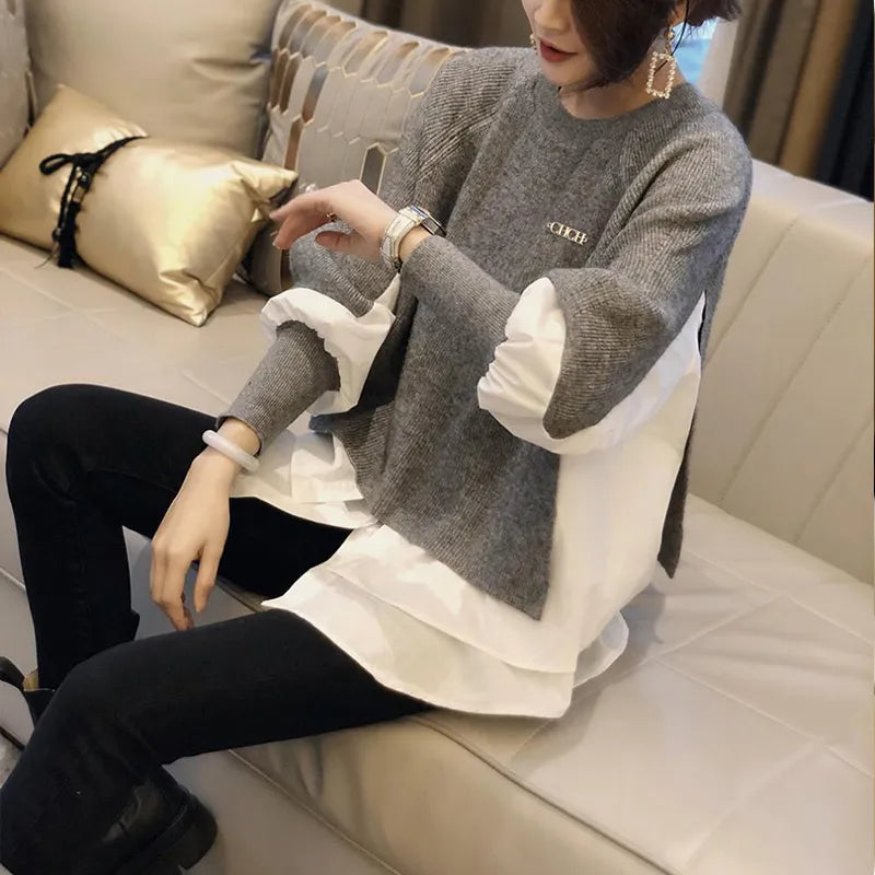 Women's Sweater Brand Design Solid Color Autumn and Winter Lantern Sleeve Sweater 2024 New Loose O Neck Pullover Women's Top