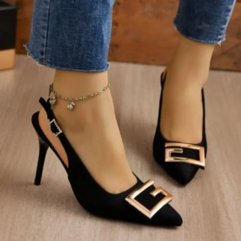 Summer Women Heels Sandals High Heels Pumps Lady Luxury Designer Middle Low Heels Party Slip on Shoes black