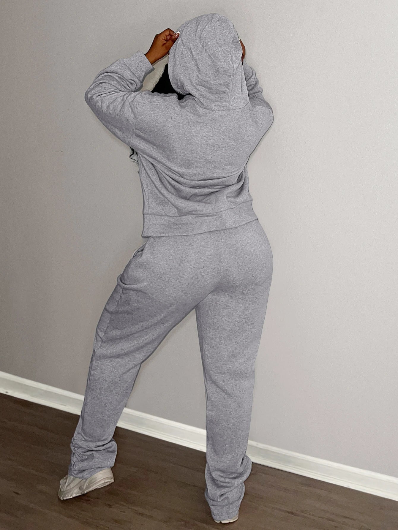 LW Plus Size Two pieces sets Hooded Collar Kangaroo Pocket Hoodie Top + Stacked pants sets casual Tracksuit Set for Autumn winte
