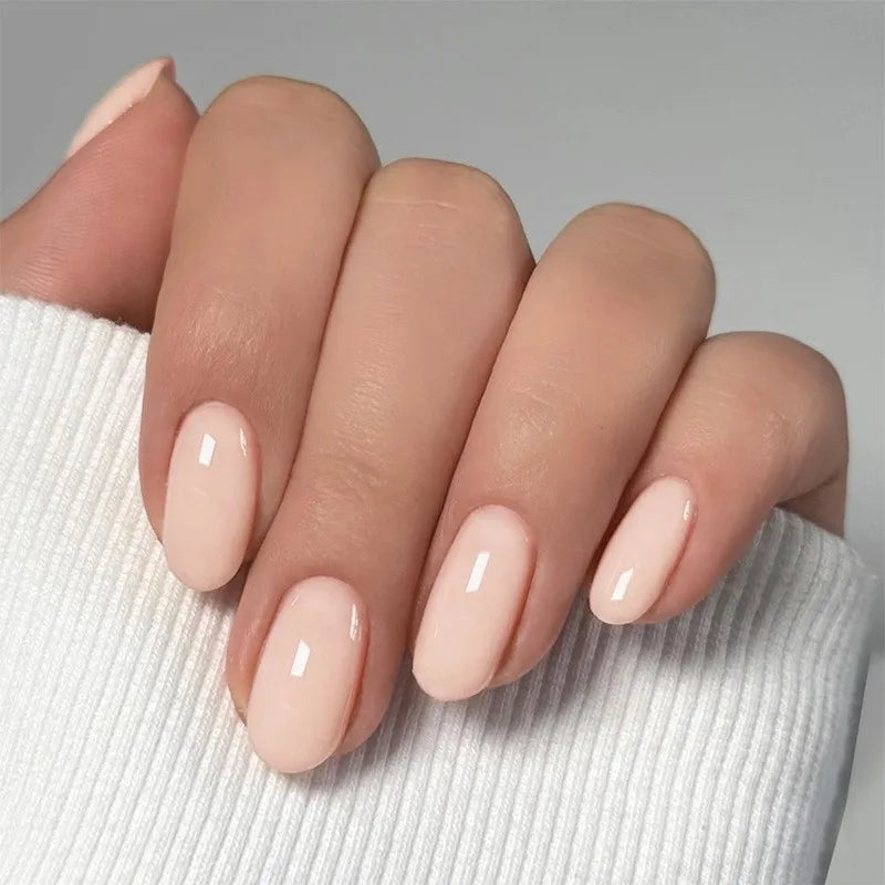24Pcs Solid Color Press on Nails with Jelly Glue Short Round Head False Nails Colorful Summer Fake Nail Art Reusable Nail Tips 109-10