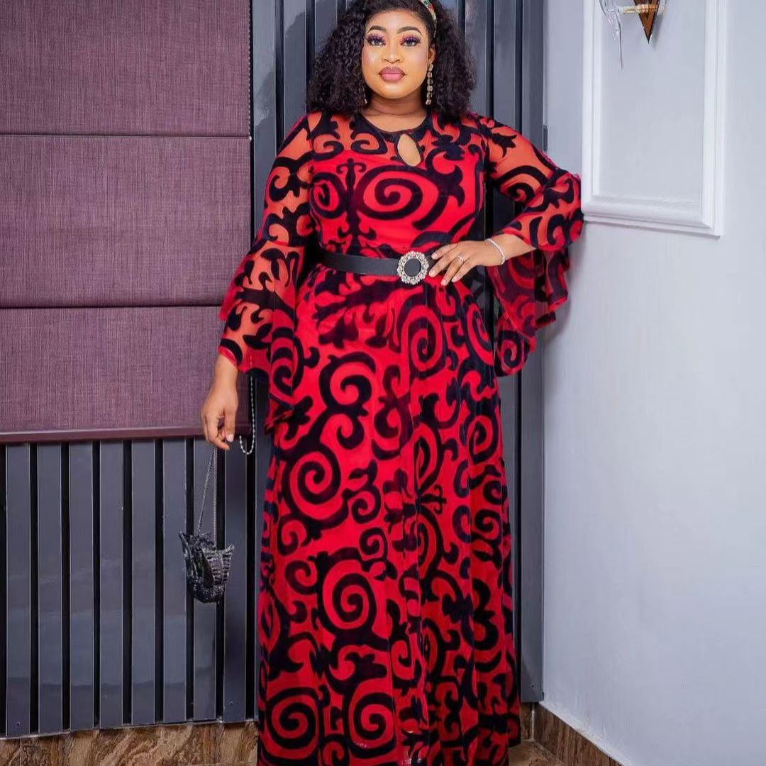 Plus Size African Party Dresses for Women 2024 New Fashion Dashiki Ankara Wedding Gowns Elegant Turkey Muslim Chiffon Maxi Dress Red