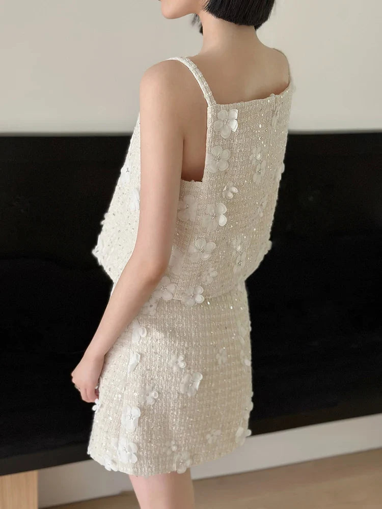 Patchwork Floral Two Piece Sets For Women Round Neck Sleeveless Vest High Waist Mini Skirt Casual Set Female 2023