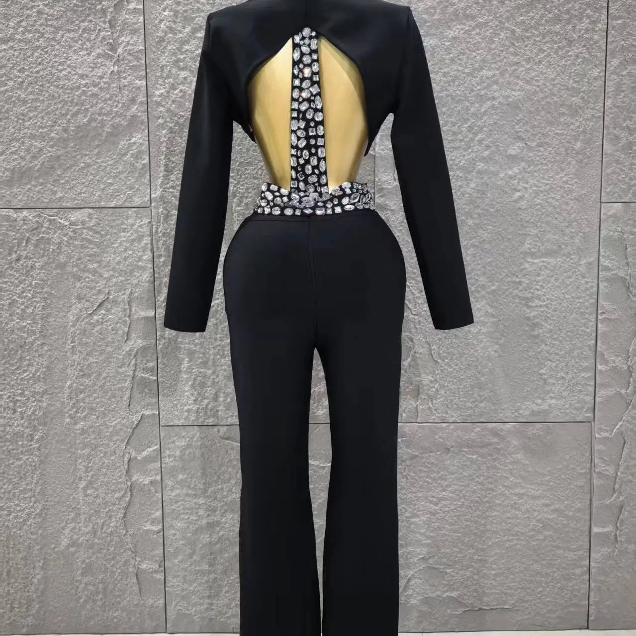 Black White Women Long Sleeve Sexy V-Neck Shinning Crystal 2 Pieces Bodycon Bandage Set Celebrate Evening Party Women's Set