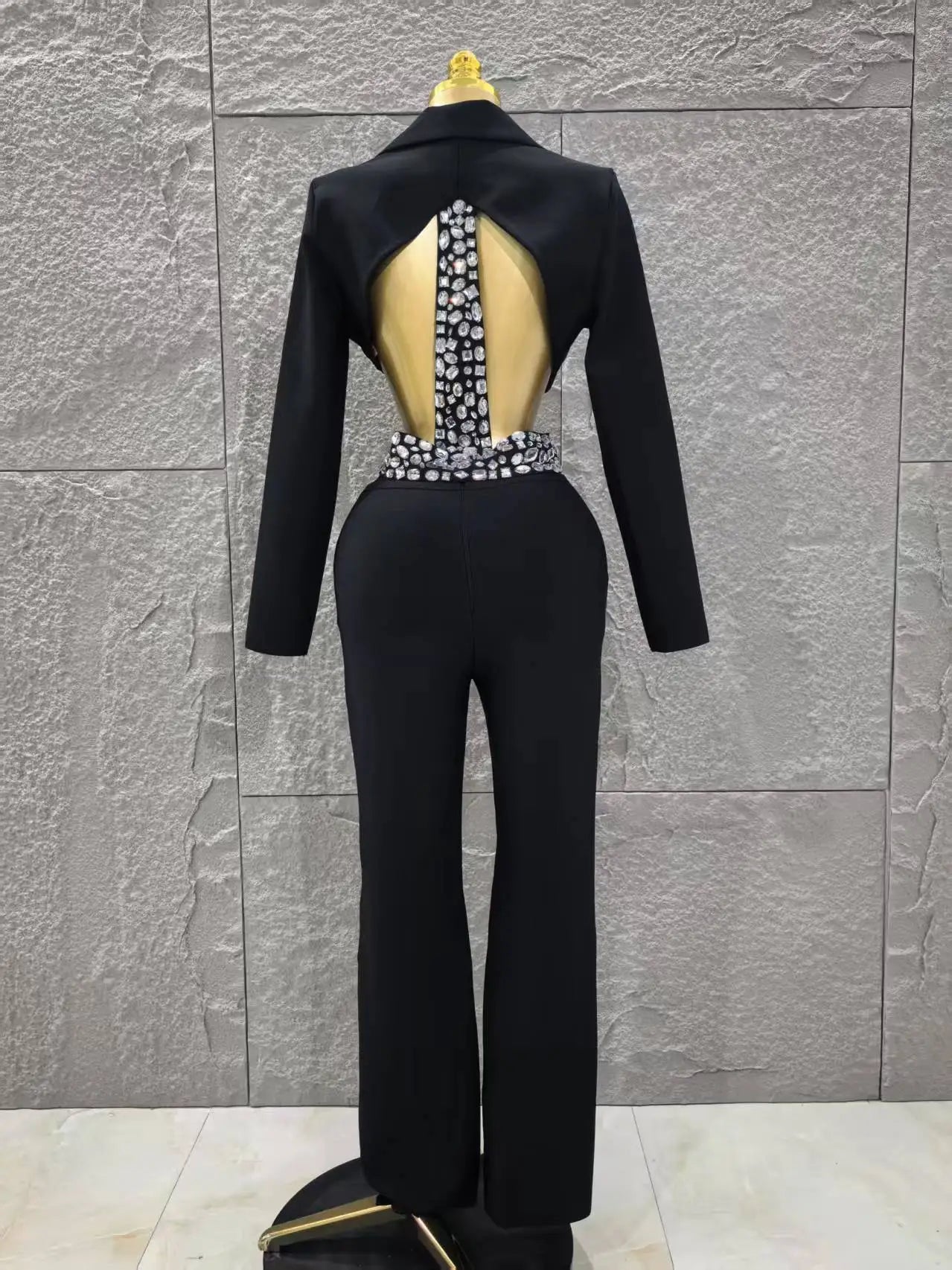 Black White Women Long Sleeve Sexy V-Neck Shinning Crystal 2 Pieces Bodycon Bandage Set Celebrate Evening Party Women's Set