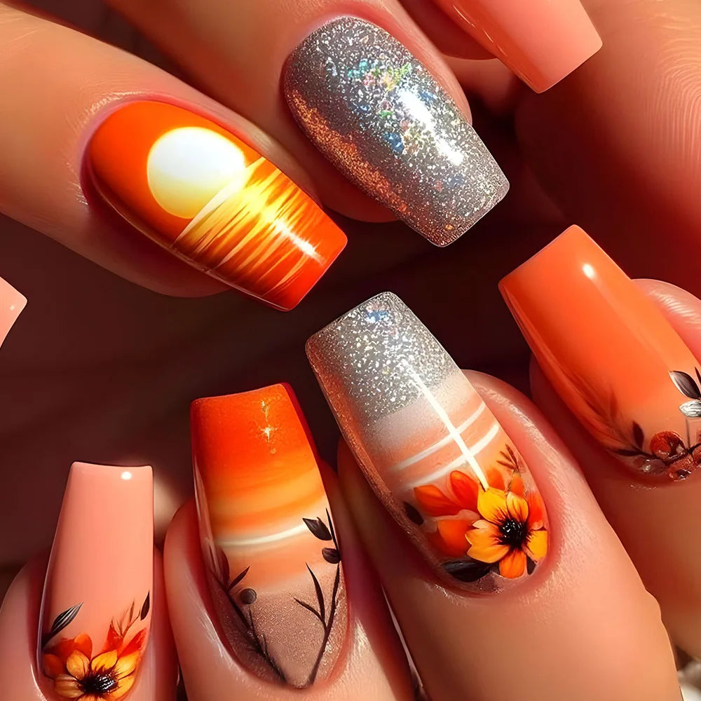 24pcs/set short Medium Long fake nails for women almond square ballet tips cute animals starry eyes Y2K press on false nails 1858