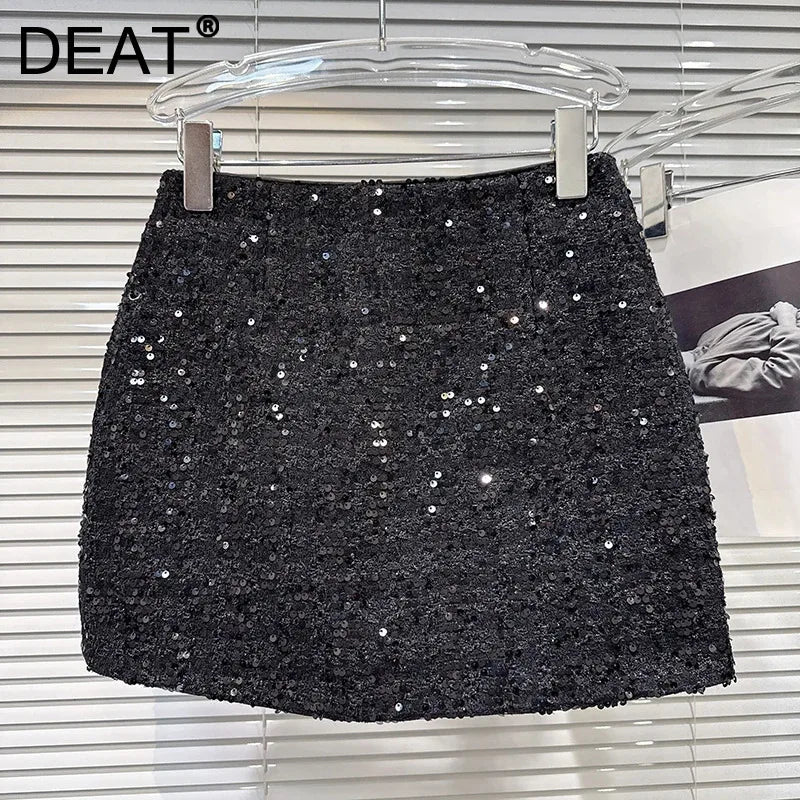 Winter New Fashion Style Sequin Woven Tweed Short Skirt For Women High Waist A-line Wrapped Hip Skirts 11A07805