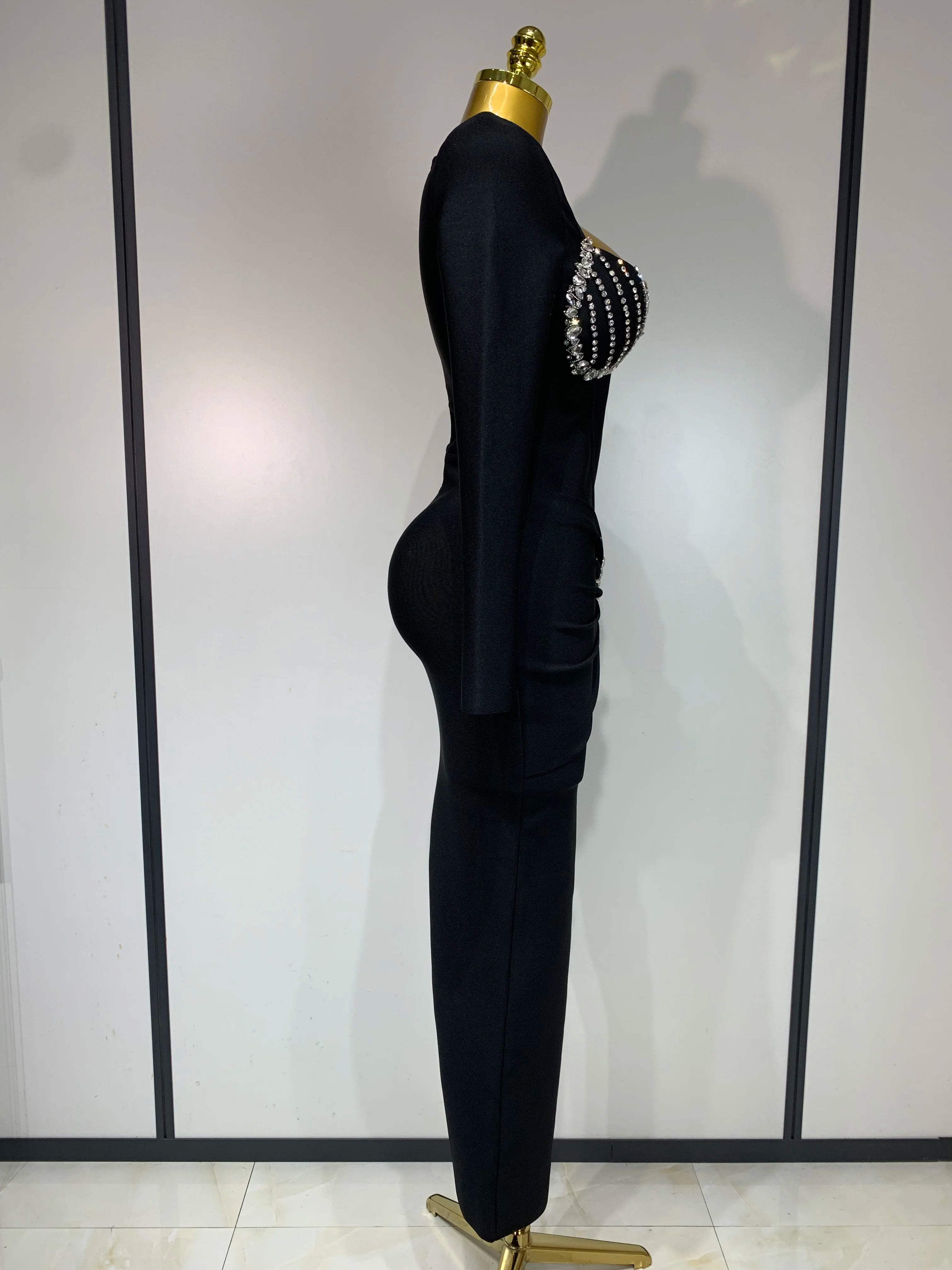 Women Sexy Luxury Sparkly Beading Bandage Dress 2025 Long Sleeve Bodycon Celebrity Party Elegant Evening Club Pary Dresses