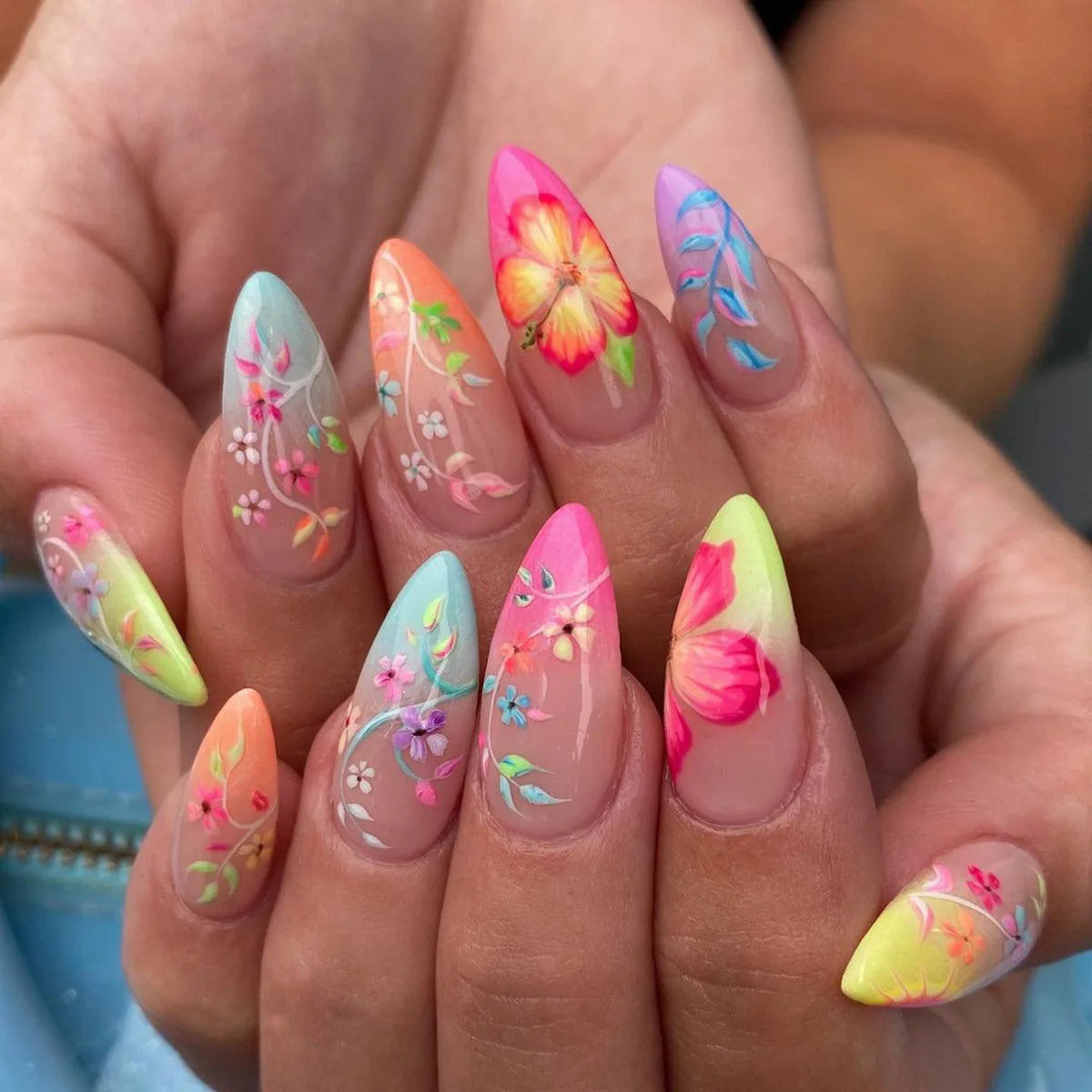 24pcs/set Long Medium short fake nails for women girls cute bow flowers decoration french tips faux ongles press on false nail 678