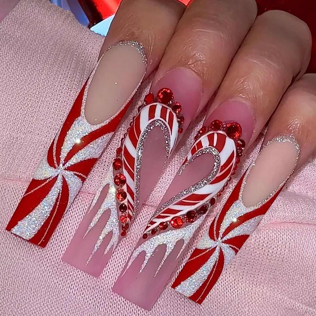 Scary Blood Skull Fake Nails Long Coffin Ballet Halloween Style False Nails 24pcs Wearable Press on Nail tips for Halloween Gift H16