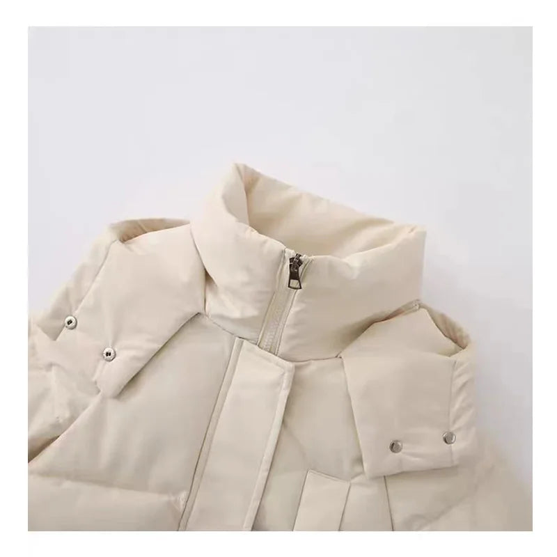 Women Zipper Button Pocket Casual Down Coat Thicken Warm Hooded Long Coat Office Coat Long Sleeve Parkas Autumn Winter