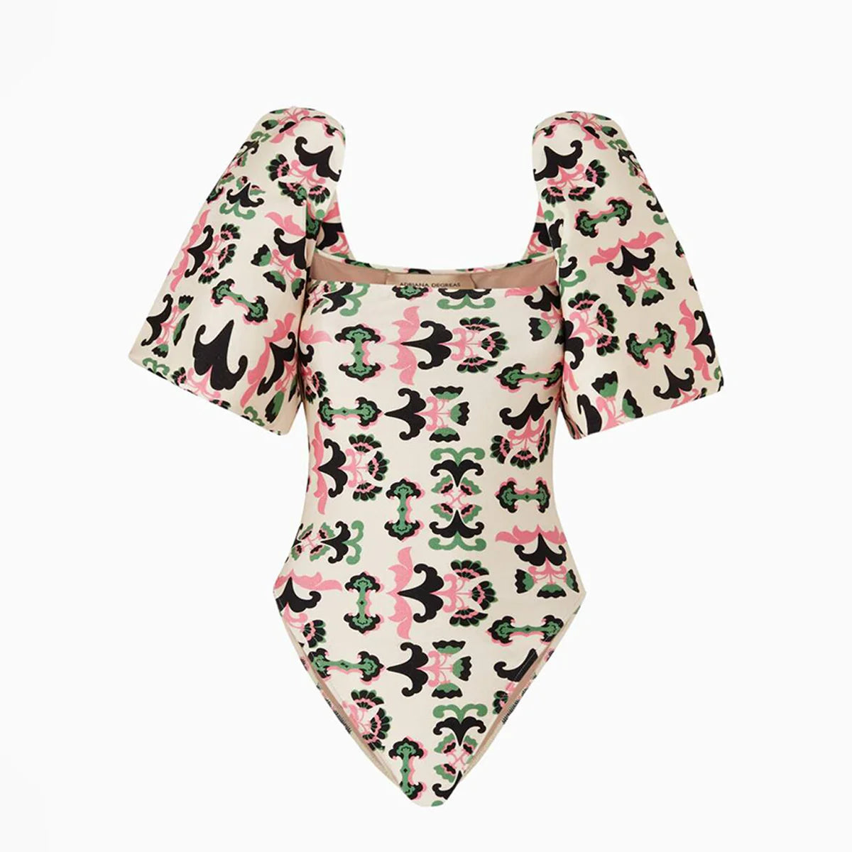 Print Twisted Flower Puff Sleeve Swimsuit Fashion High Waist One Piece Bikini Retro Square Neck Slim Swimwear Sexy Backless
