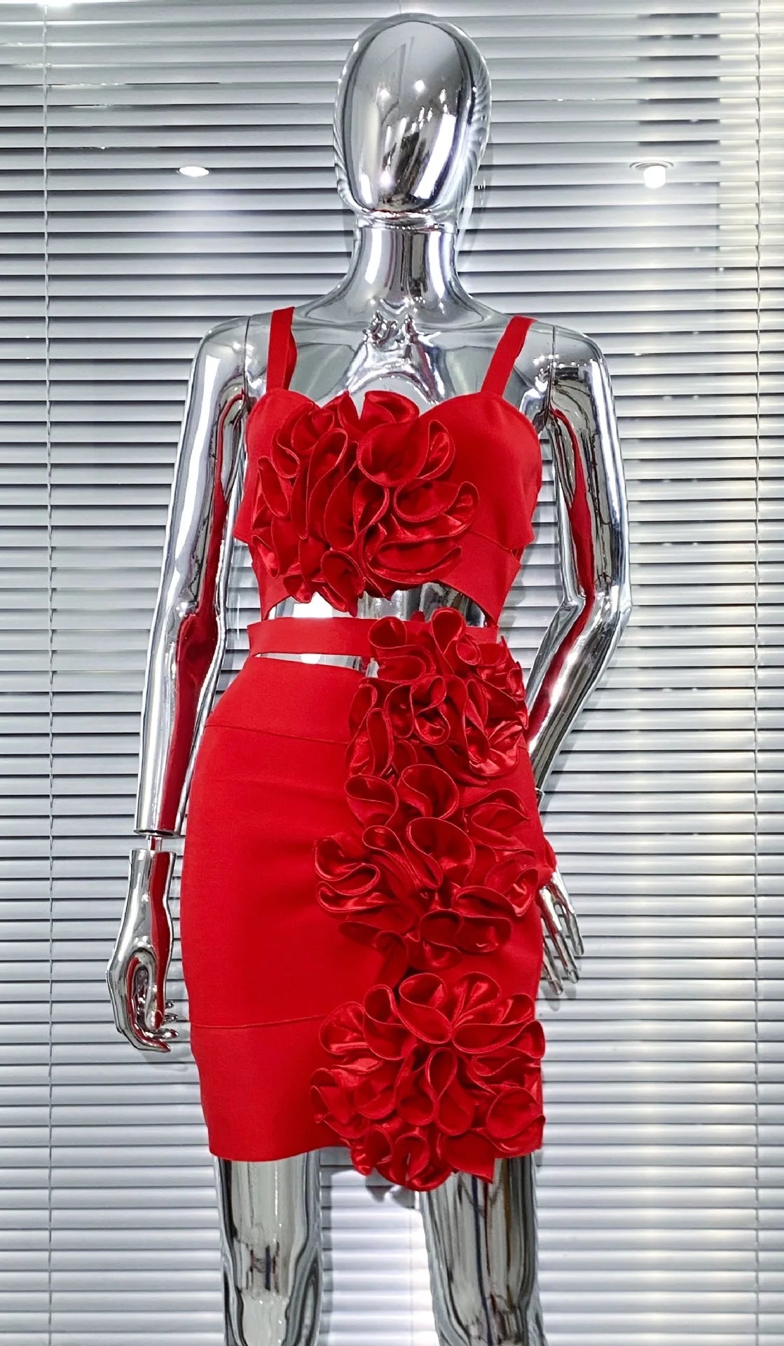 Red Color Women Sleeveless Sexy Strap Florals Bodycon Mini Bandage Dress Nightclub Party Celebrate Outfit Vestido Red