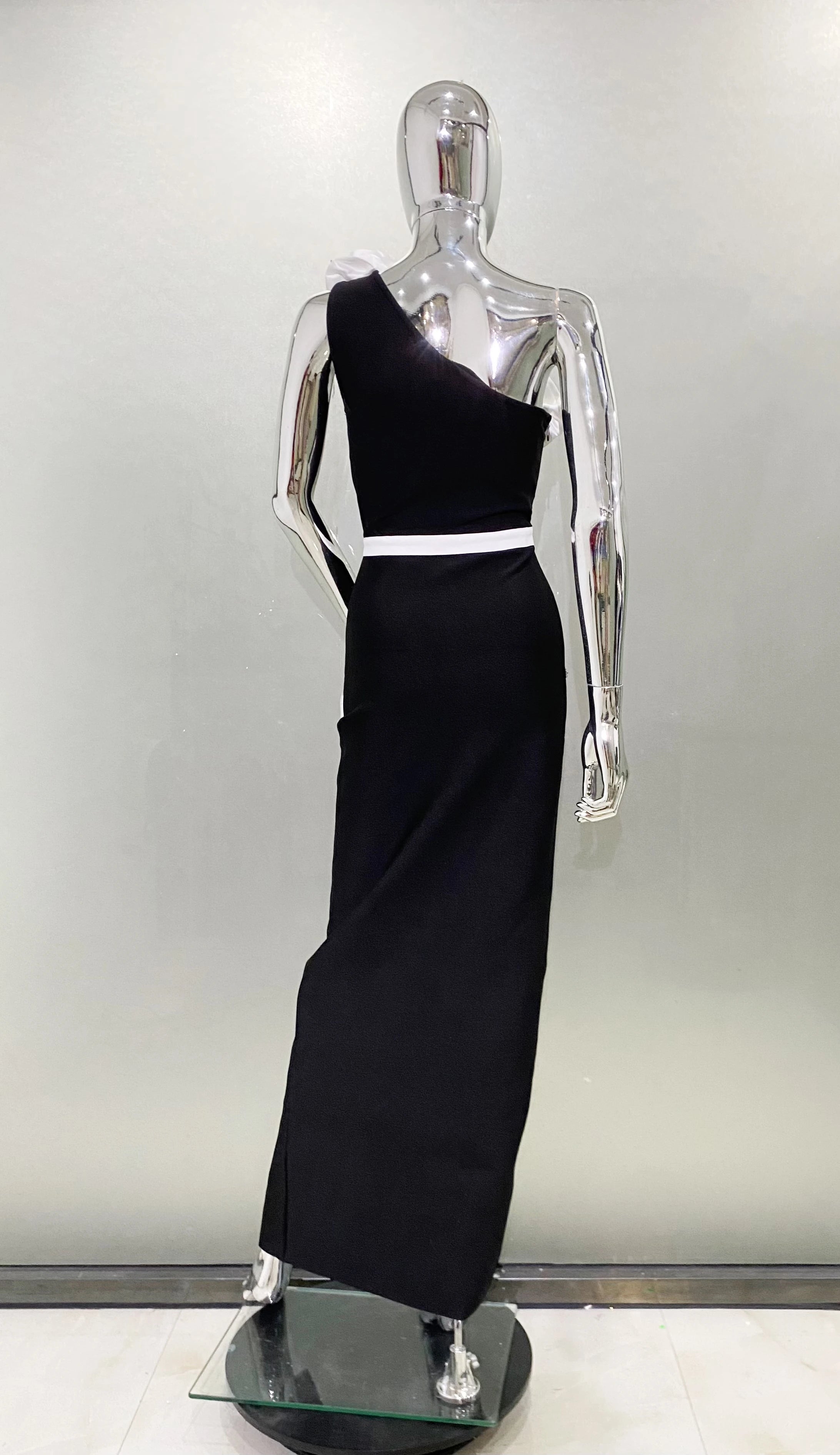 Women Sexy One Shoulder White Florals Bodycon Bandage Long Dress Fashion Celebrate Evening Party Birthday Dress