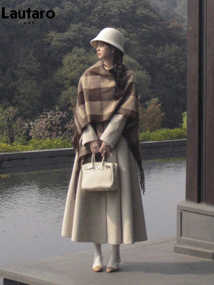 Winter Long Wool & blends Coat for Women Chic Luxury Elegant Womans Clothing Skirted Woolen Overcoat 2024