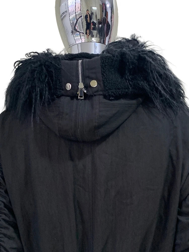 Lautaro Autumn Winter Thickened Warm Short Black Jacket Men with Faux Fur Trim Hood Zip Up Loose Casual Luxury Designer Clothes