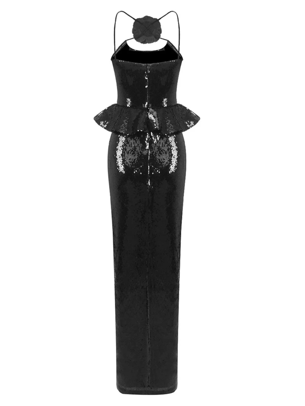 2025 Sexy Women Sequined Long Dress Spaghetti Strap Sleeveless Three-Dimensional Flower Decoration Backless Dress Party Vestidos