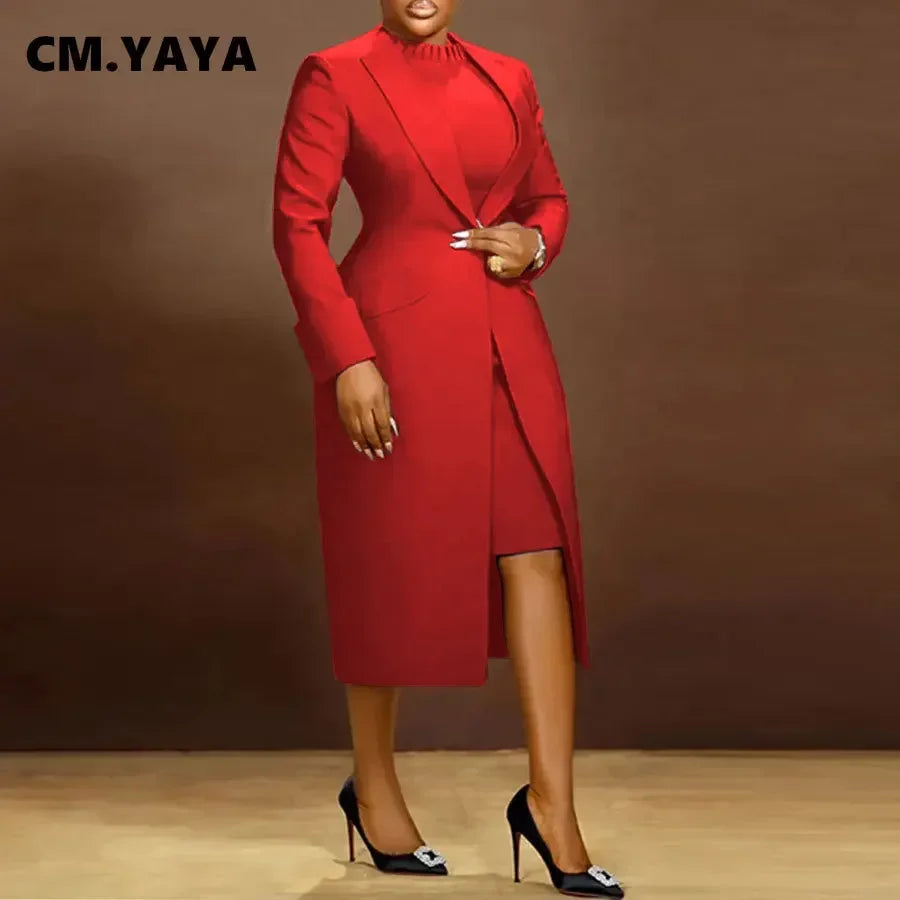 Women's Set Full Sleeve Long Blazer Coat+ Long Dress Suit 2025 Winter Streetwear Two 2 Piece Set Africa OL Work Outfits