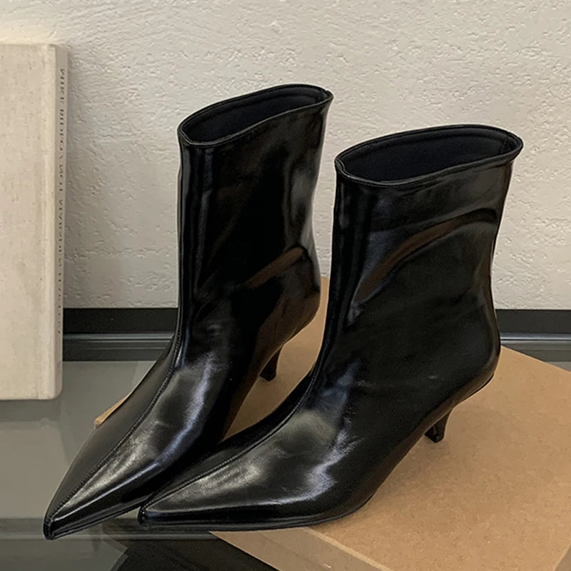 Eilyken 2025 Winter New Fashion Ankle Short Boots Women Pointed Toe Elegant Thin Low Heel Dress Ladies Pumps Shoes Black