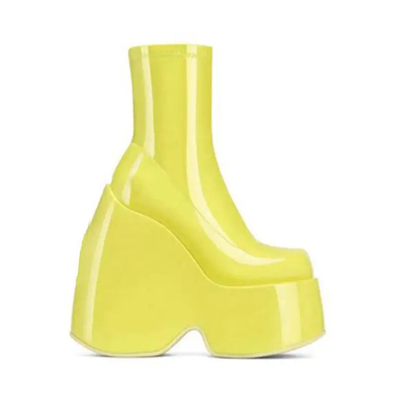 Brand Ladies Platform Boots Fashion Thick High Heels Women's Bootie Party Sexy Block Heel Shoes 44 Yellow