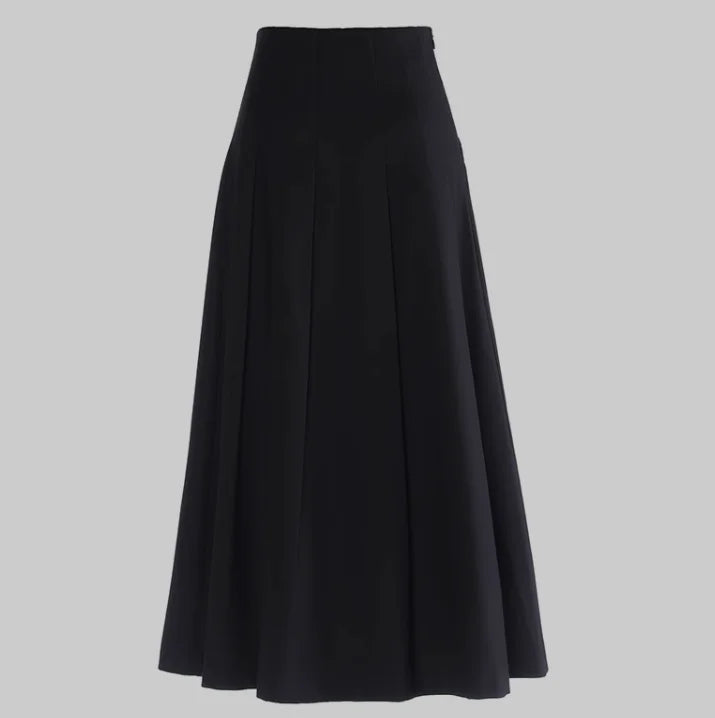 Spring Women French Style Luxury Rhinestone Beading Lady Solid Long Pleated Skirt