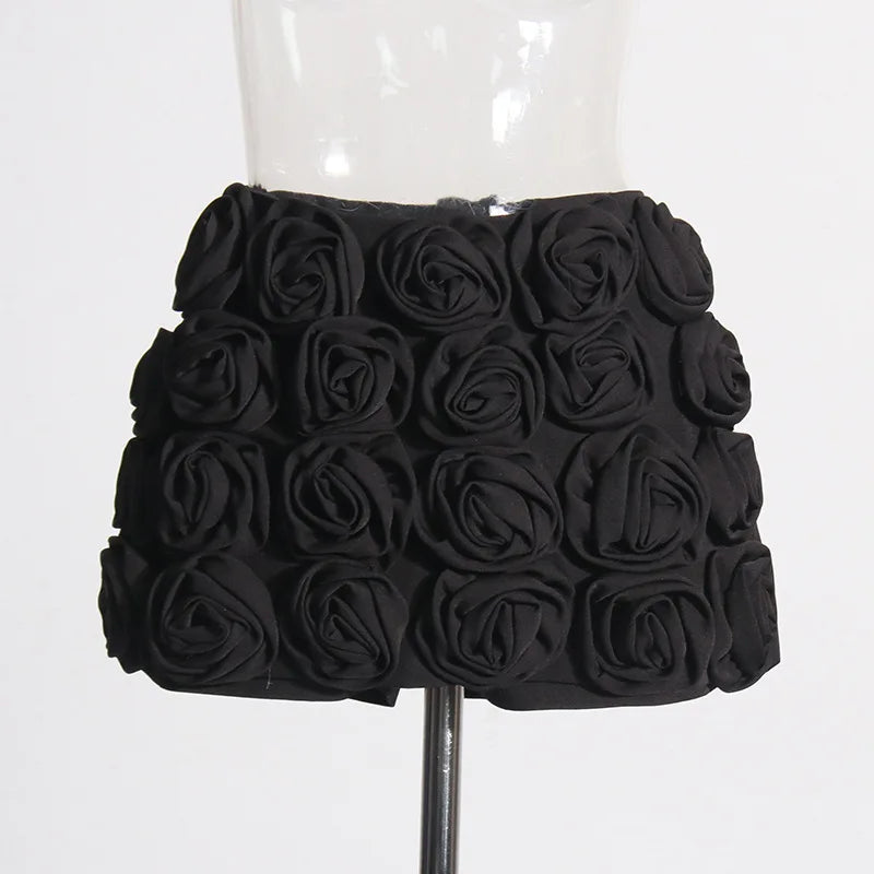 Ailigou Summer New Women's Fashion 3D Rose Decoration Design Feeling Half body Skirts, High Waist Shorts, Skirts black