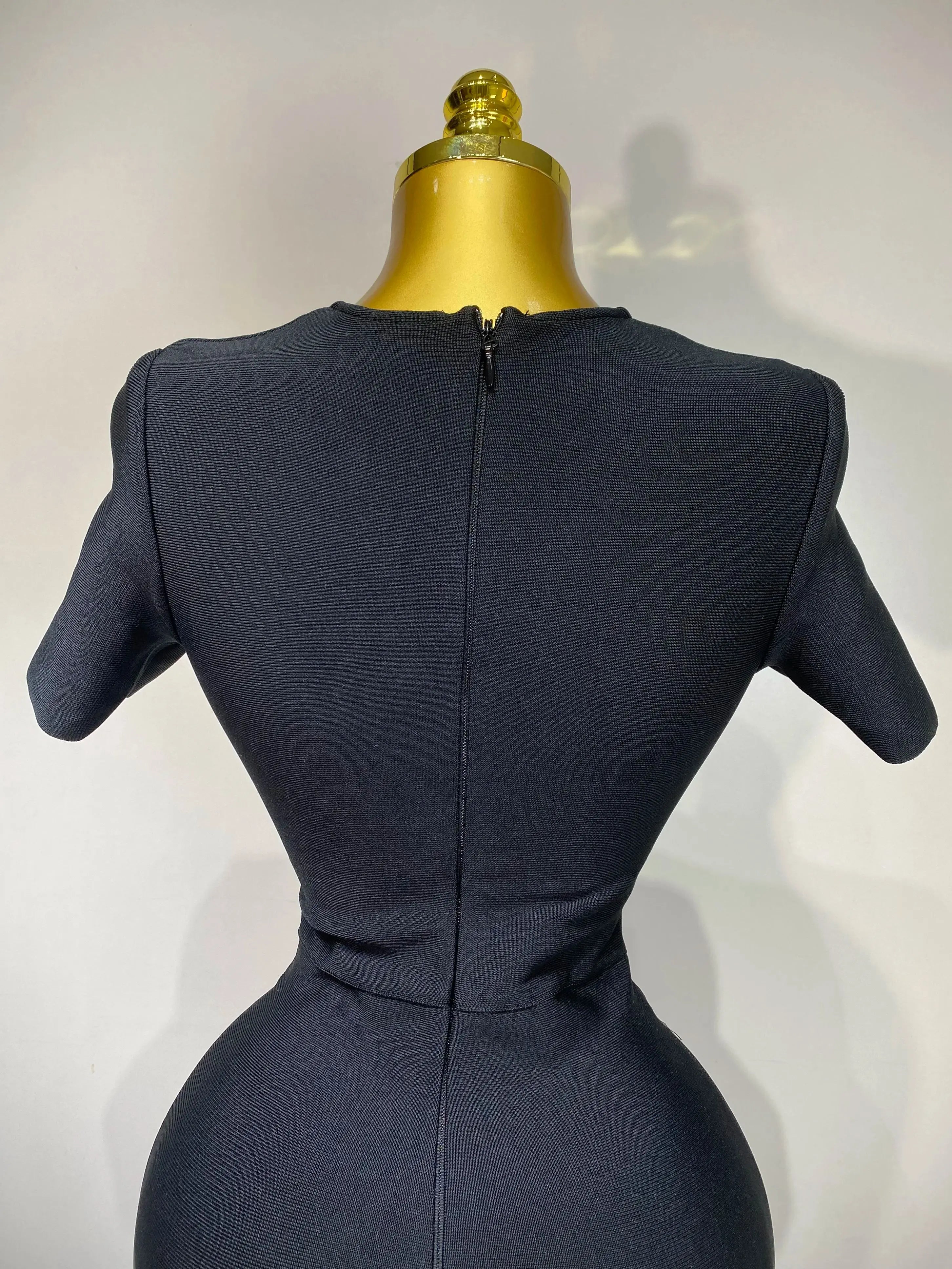 Women Sexy Cut Out Short Sleeve Bodycon Long Dress 2025 Party Evening Celebrate Birthday Black Bandage Knitted Club Prom Gown