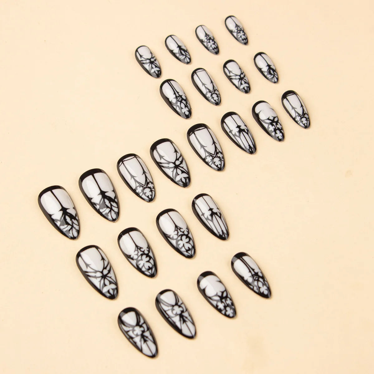 24 Pcs Gothic Fake Nails Almond Long Press On Nails White Glossy Reusable False Nail Jelly Tabs Halloween For Girls Stick On