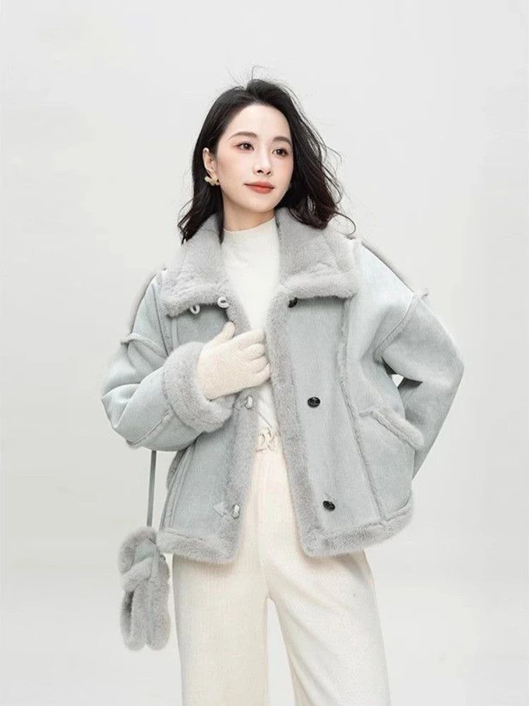 2025 Winter Fashion New Women's Simulated Fur Coat Thickened Imitation Fur Integrated Stand Collar Thickened Warm Coat