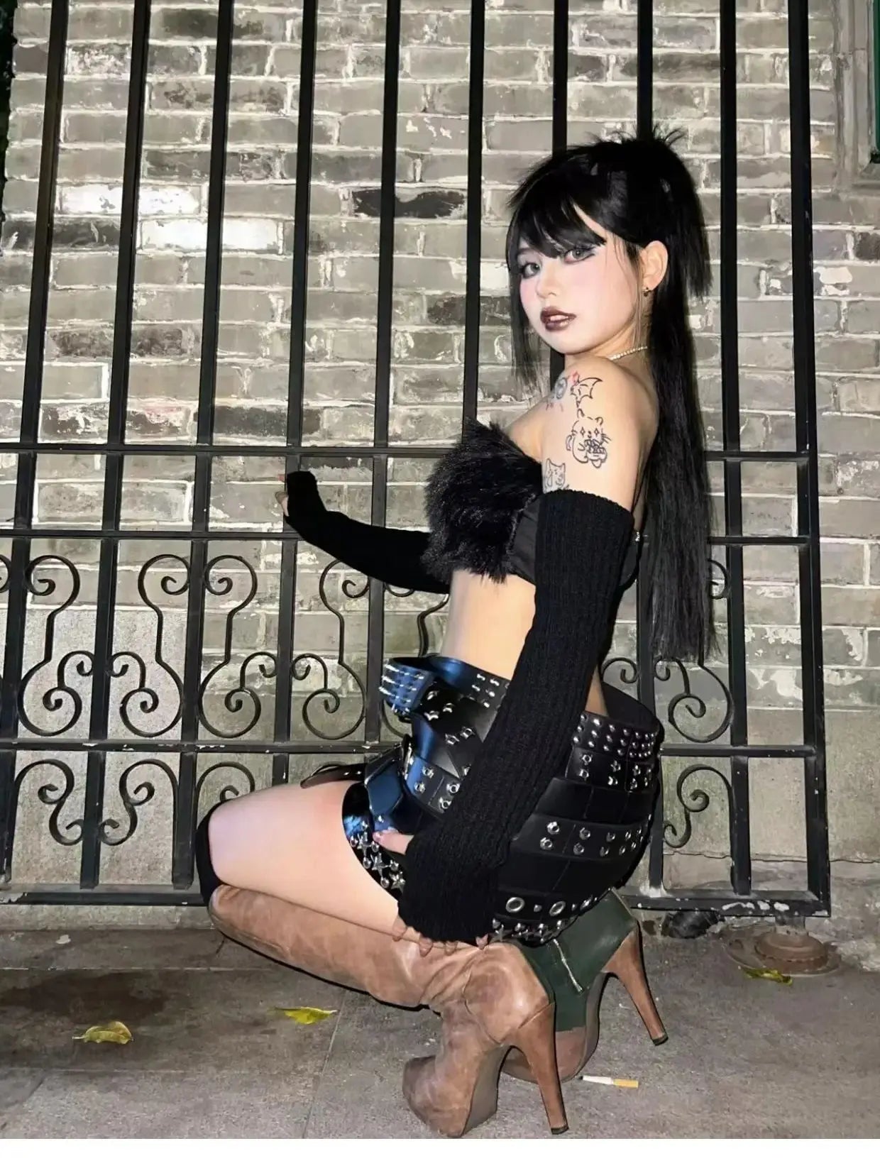 Lautaro Spring Cool Black Pu Leather Mini Skirt Women with Many Belt Low Waist Luxury Designer Steampunk Clothes Streetwear 2025